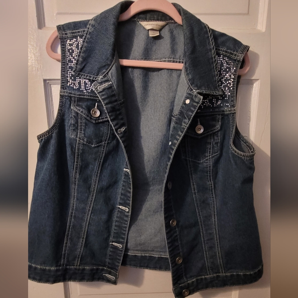 Christopher & Banks Blue Denim Vest with Silver Accents